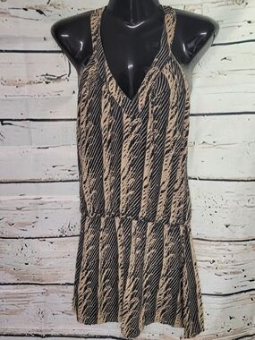 Element Eden Printed Racerback Open Back Mini Dress Beige Black Women's